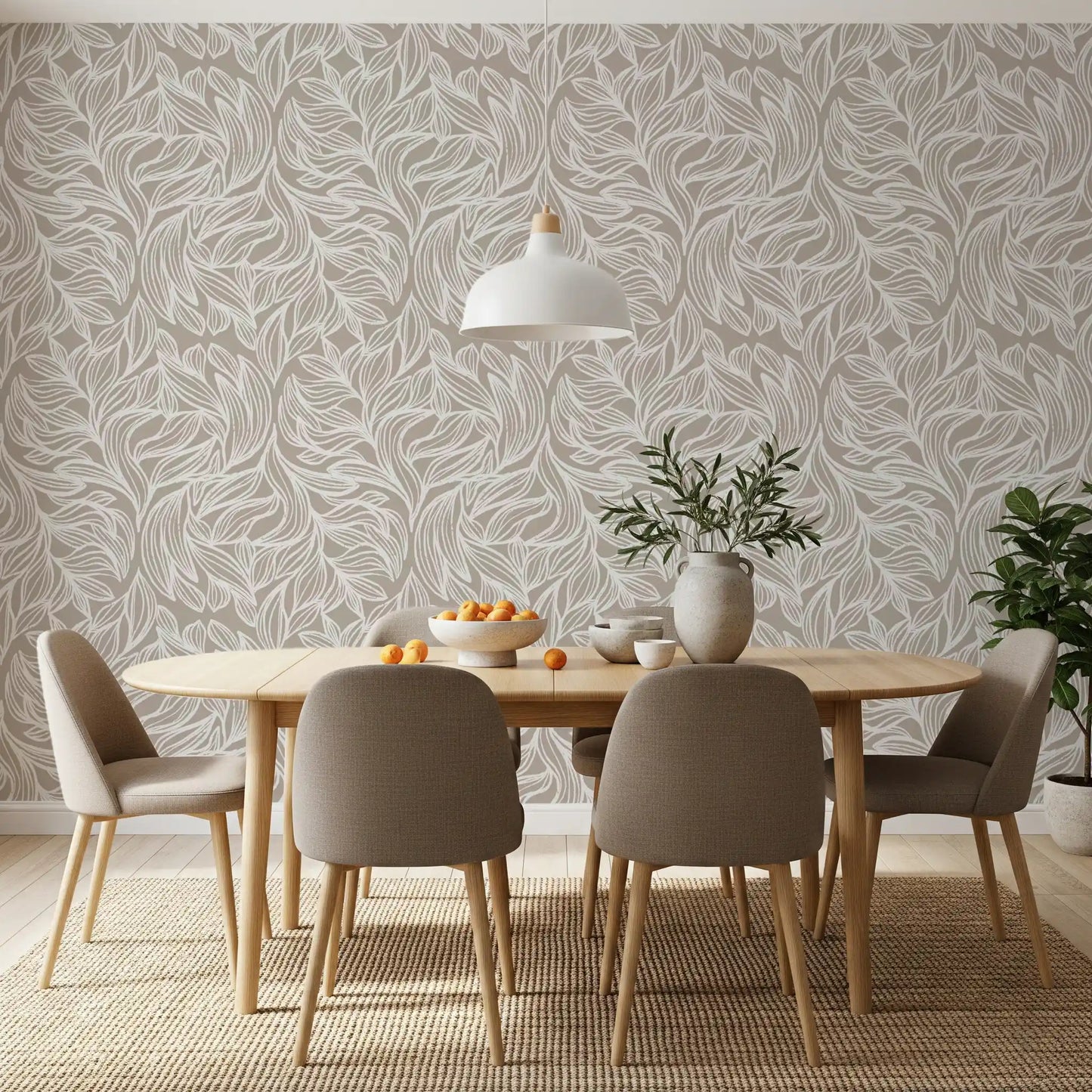 Serene Linear Foliage in Taupe Wallpaper⁠
