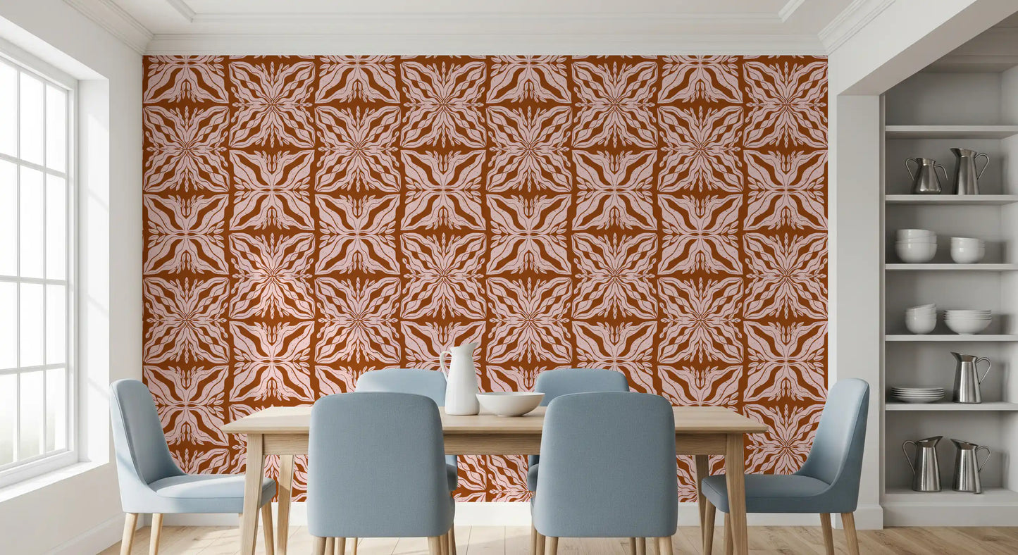 Rustic Terracotta Floral Geometric Wallpaper⁠