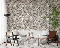 Rustic Cream and Taupe Flower Block Print Wallpaper⁠