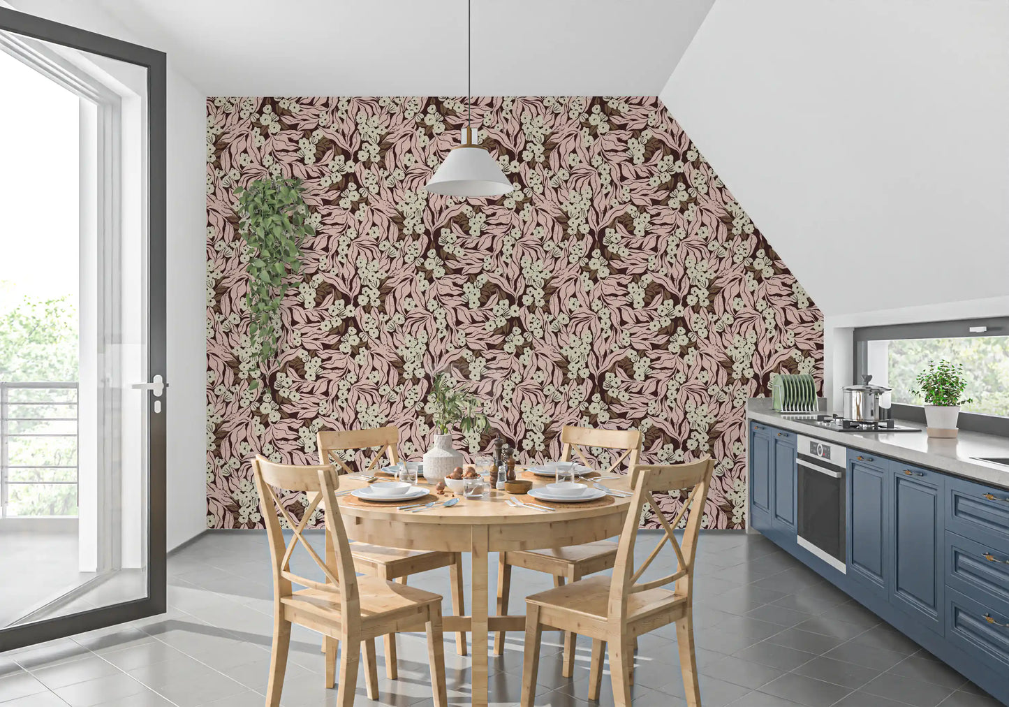 Soft Pink Garden Foliage Wallpaper⁠