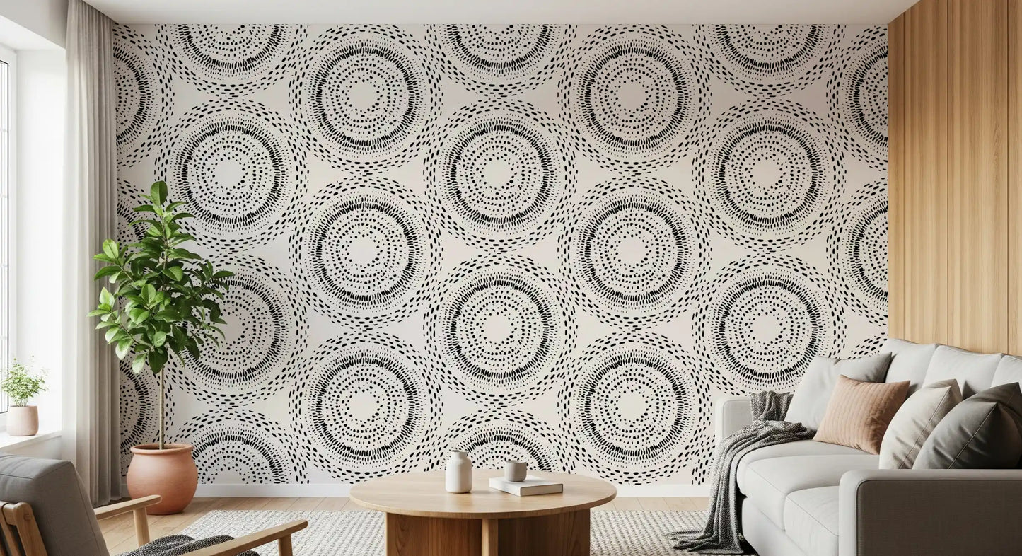 Black and Cream Dotted Mandala Radiance Wallpaper⁠