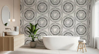 Black and Cream Dotted Mandala Radiance Wallpaper⁠