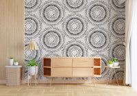 Black and Cream Dotted Mandala Radiance Wallpaper⁠