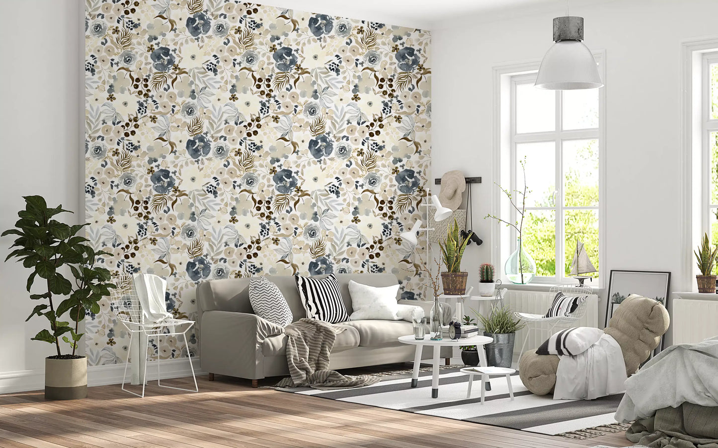 Neutral Watercolor Blooms Wallpaper⁠