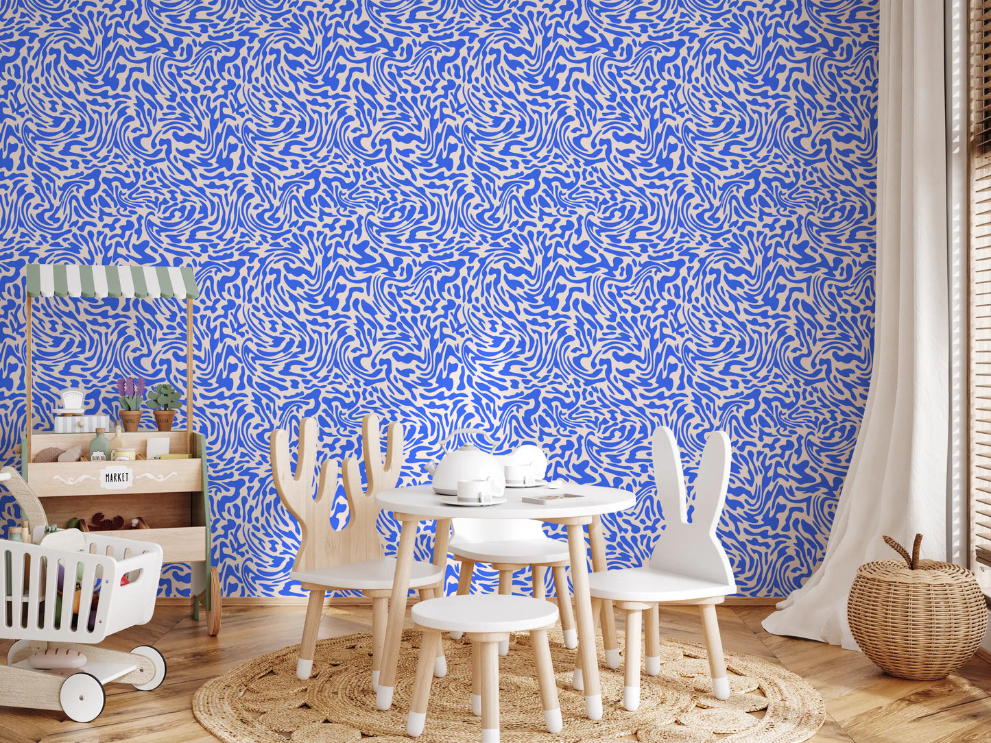Vibrant Cobalt Swirl Pattern Wallpaper⁠