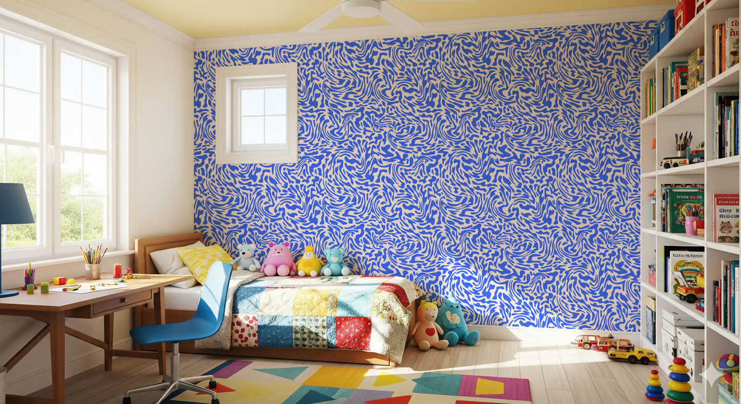 Vibrant Cobalt Swirl Pattern Wallpaper⁠