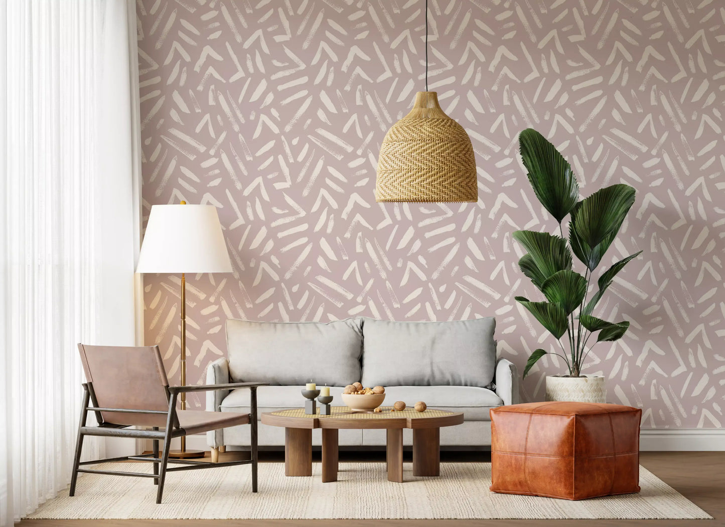 Abstract Cream and Blush Brushstrokes Wallpaper⁠