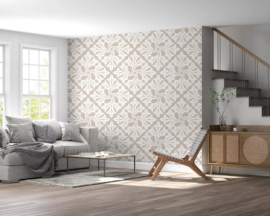 Beige Acanthus Leaf Damask Wallpaper⁠