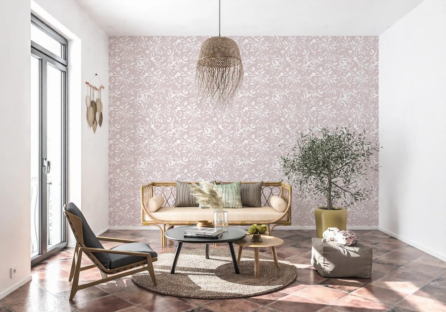 Minimalist Blush Flora Motif Wallpaper⁠
