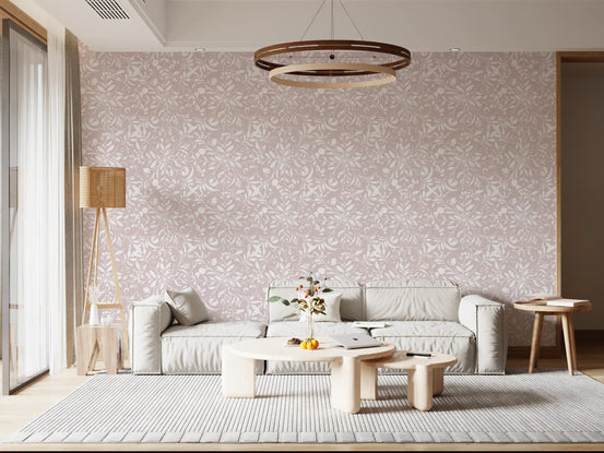 Minimalist Blush Flora Motif Wallpaper⁠