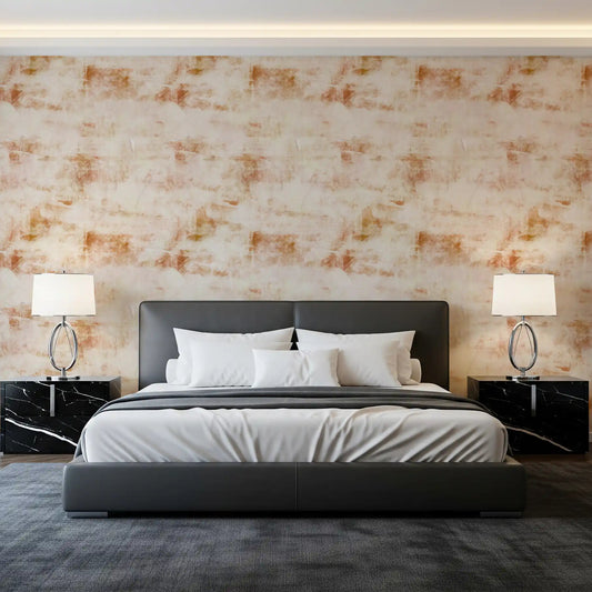 Bedroom styled with the Rustic Patina Finish in aged terracotta wallpaper GD11968
