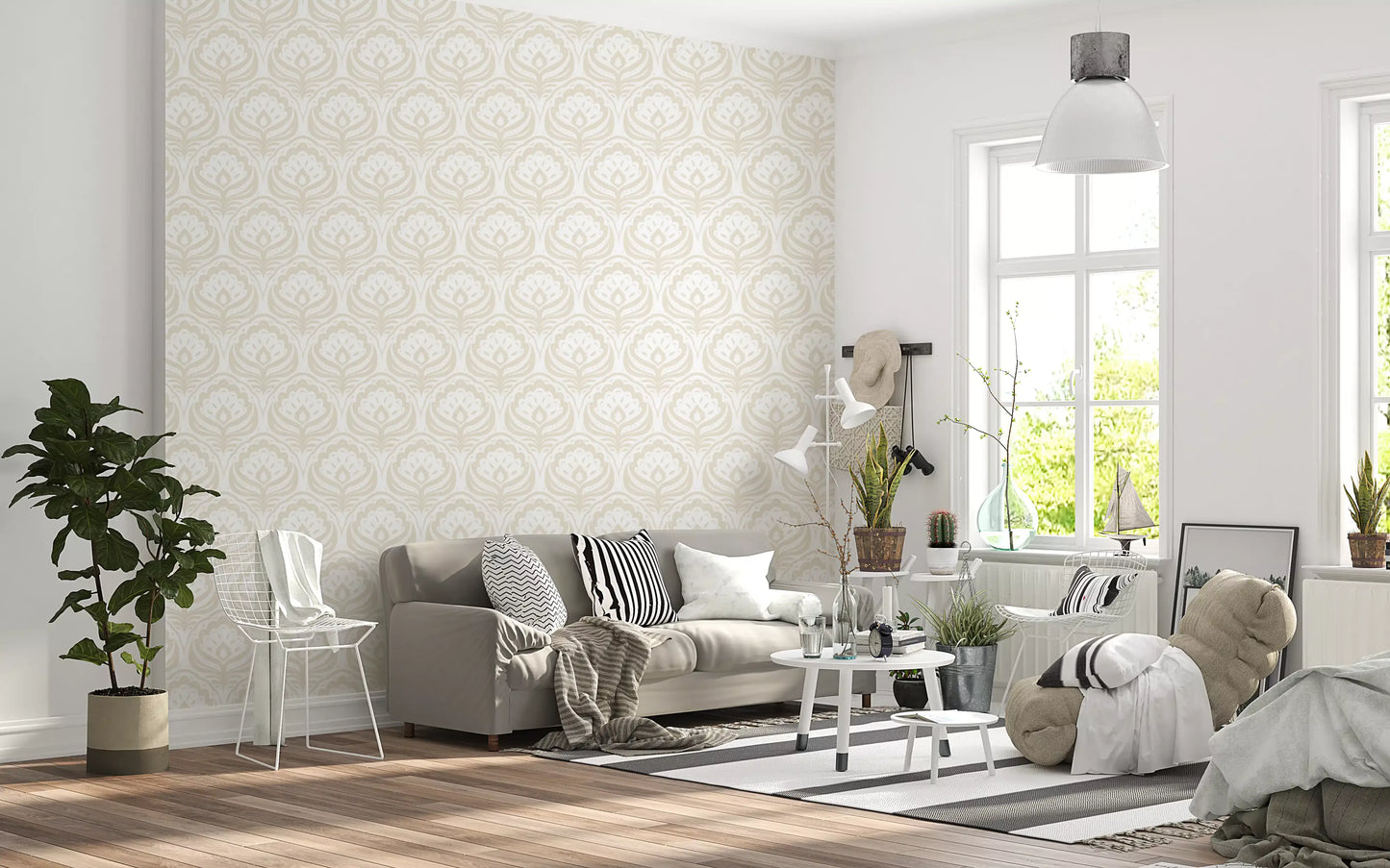 Cream Ogee Damask Pattern Wallpaper⁠