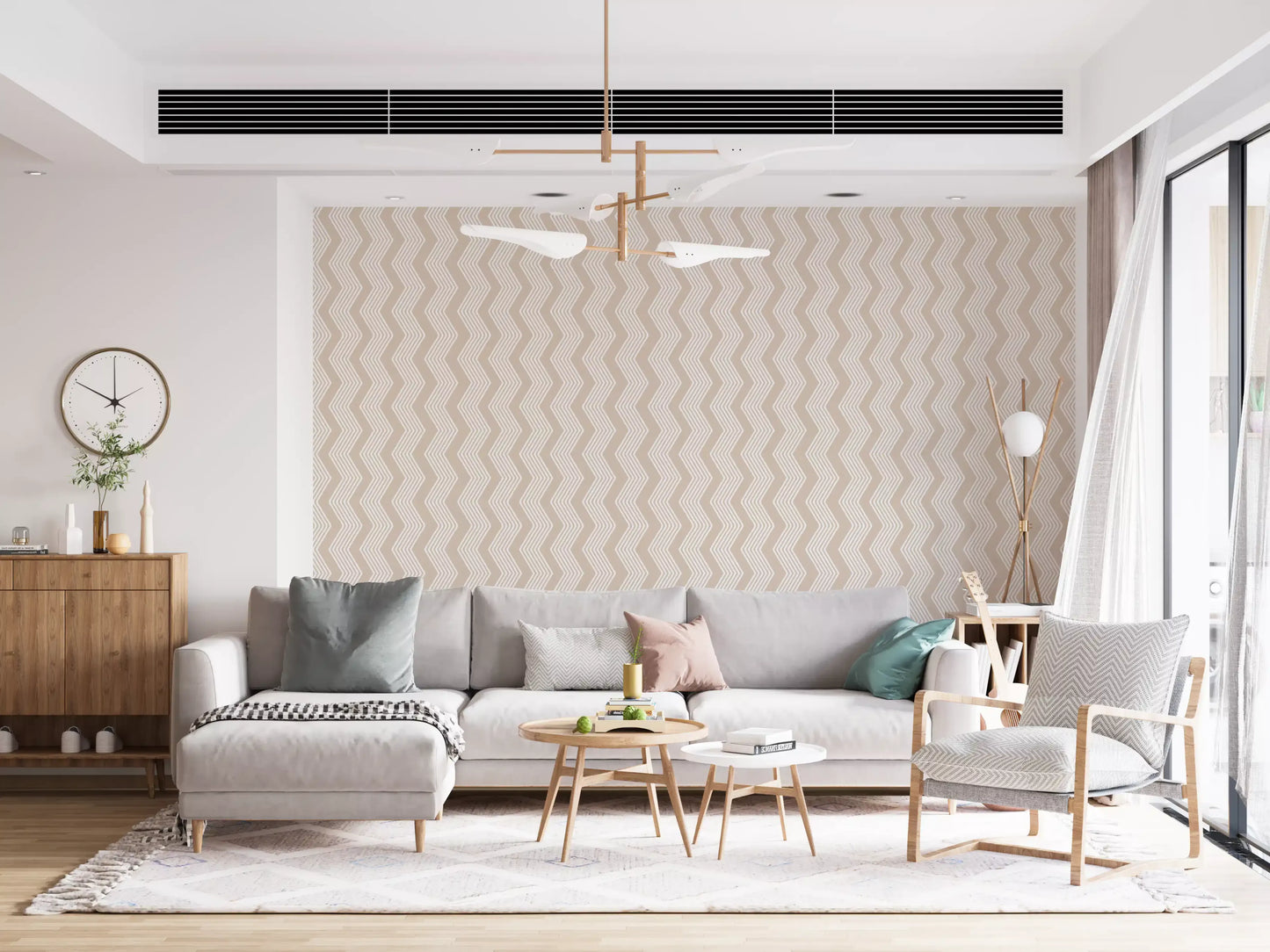 Beige Zigzag Line Pattern Wallpaper⁠
