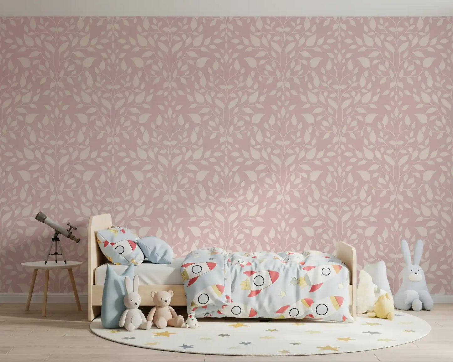 Soft Blush Botanical Damask Wallpaper⁠