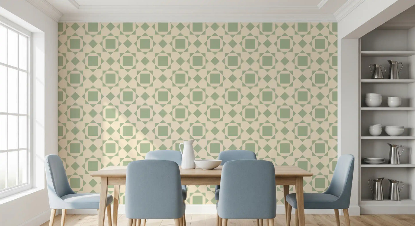 Sage Geometric Interlocking Squares Wallpaper⁠