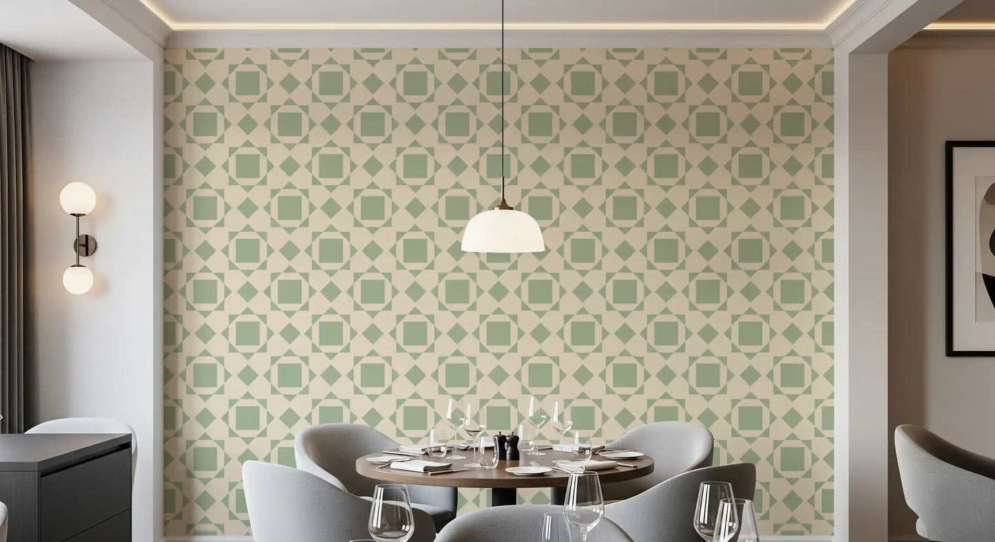 Sage Geometric Interlocking Squares Wallpaper⁠