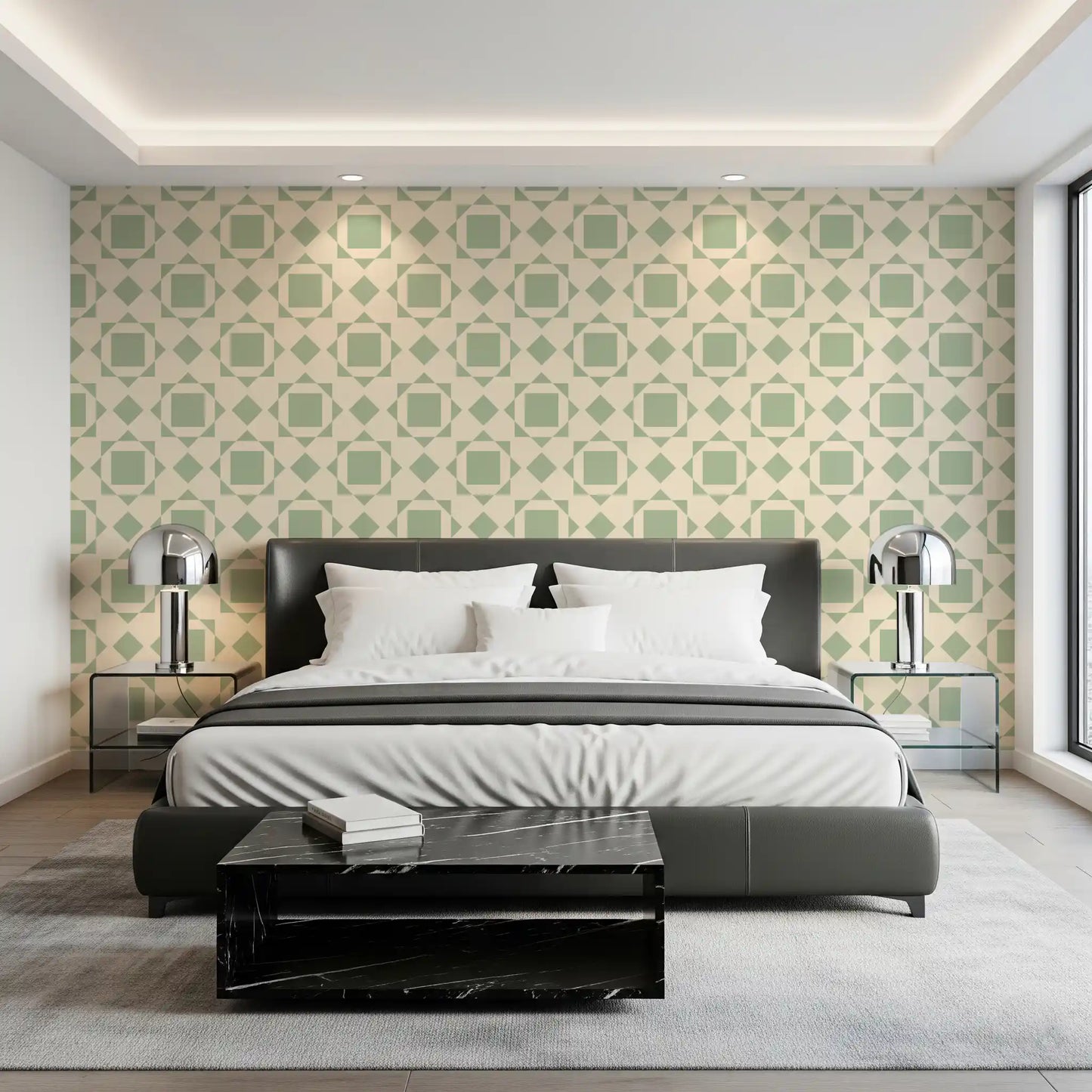Sage Geometric Interlocking Squares Wallpaper⁠
