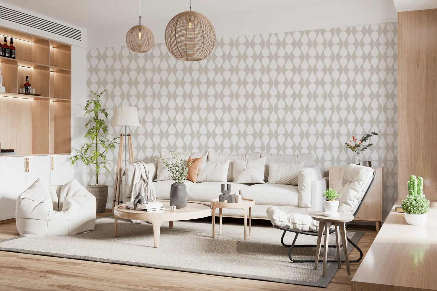 Minimalist Soft Geometric Curve Pattern Wallpaper⁠