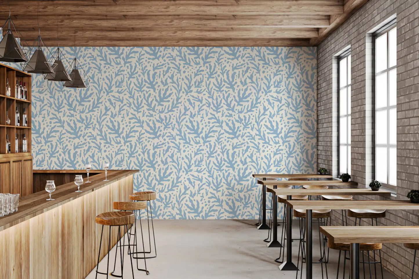 Abstract Seaweed Blue Pattern Wallpaper⁠