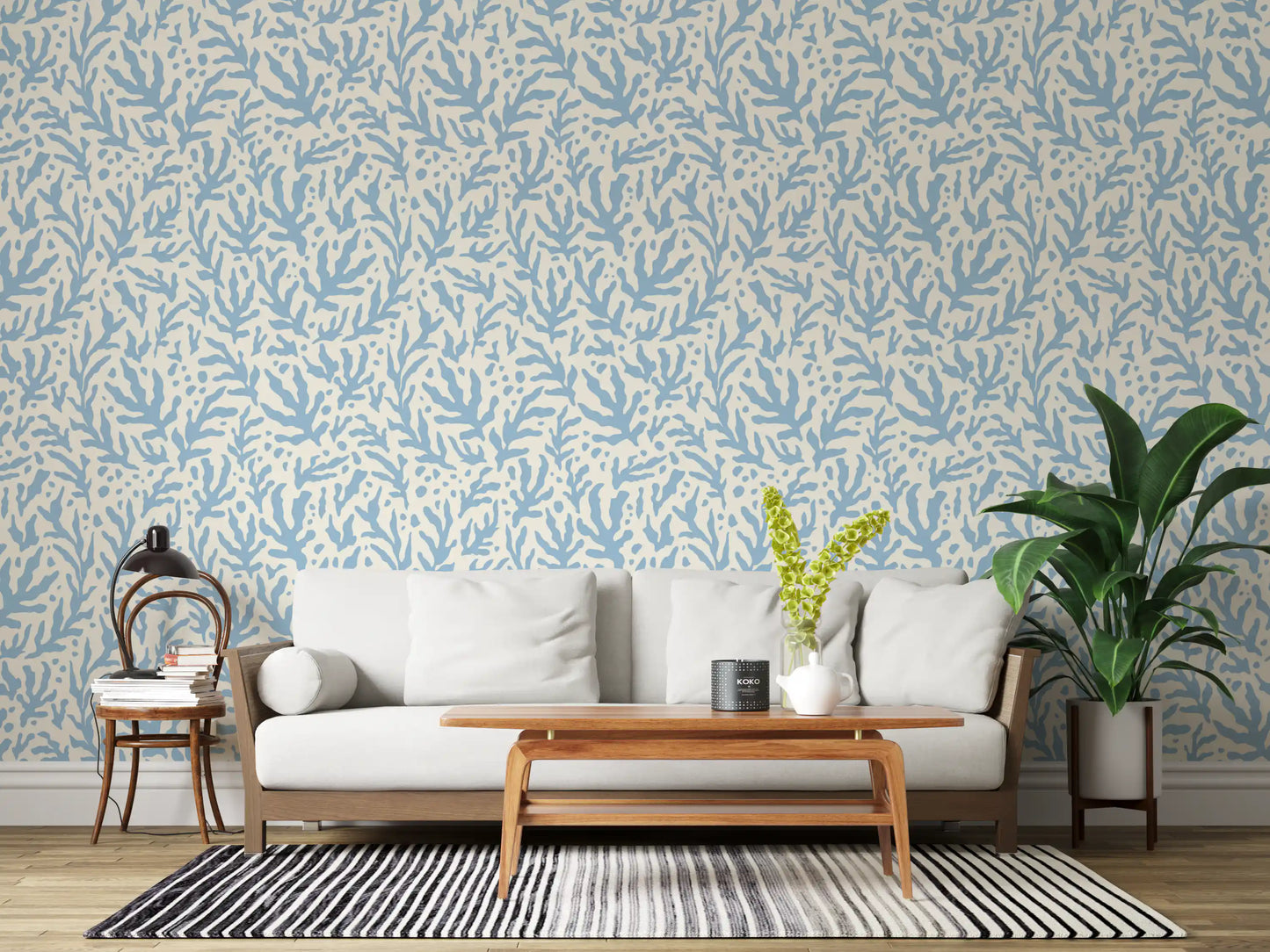 Abstract Seaweed Blue Pattern Wallpaper⁠
