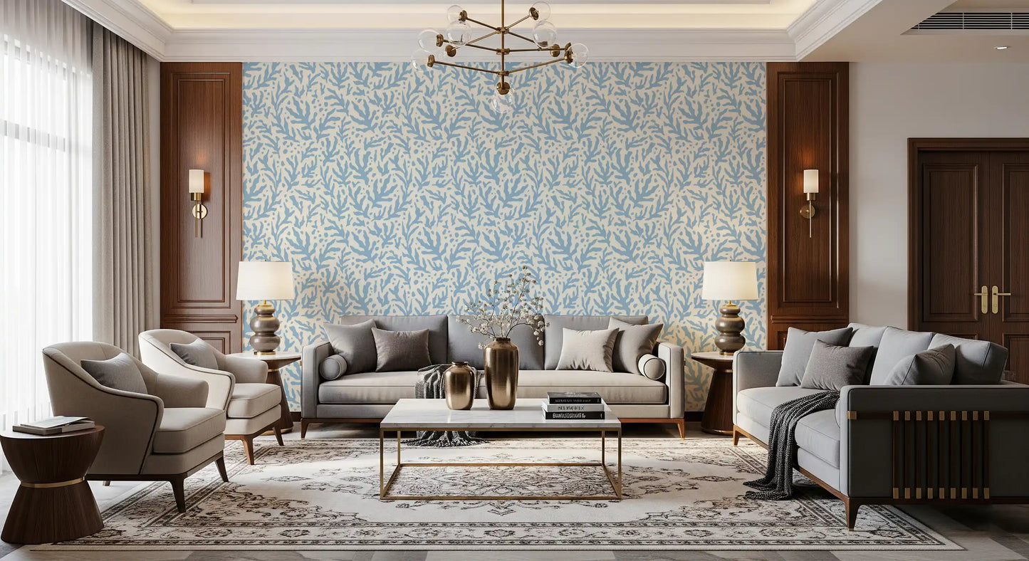 Abstract Seaweed Blue Pattern Wallpaper⁠