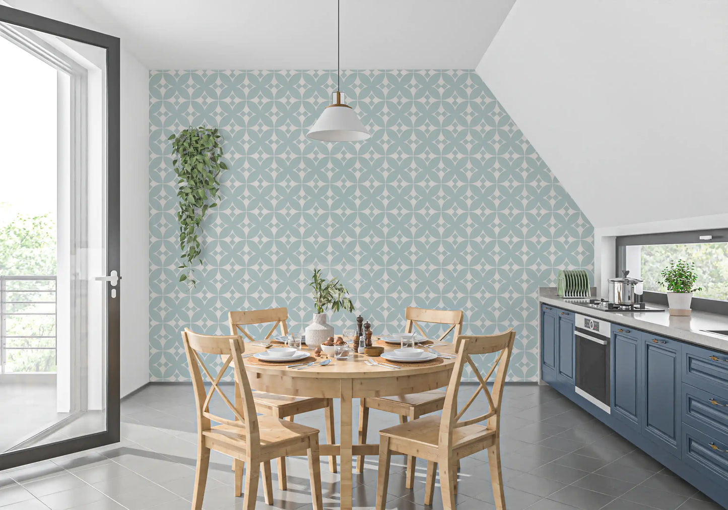 Soft Blue Tile Repeat Wallpaper⁠