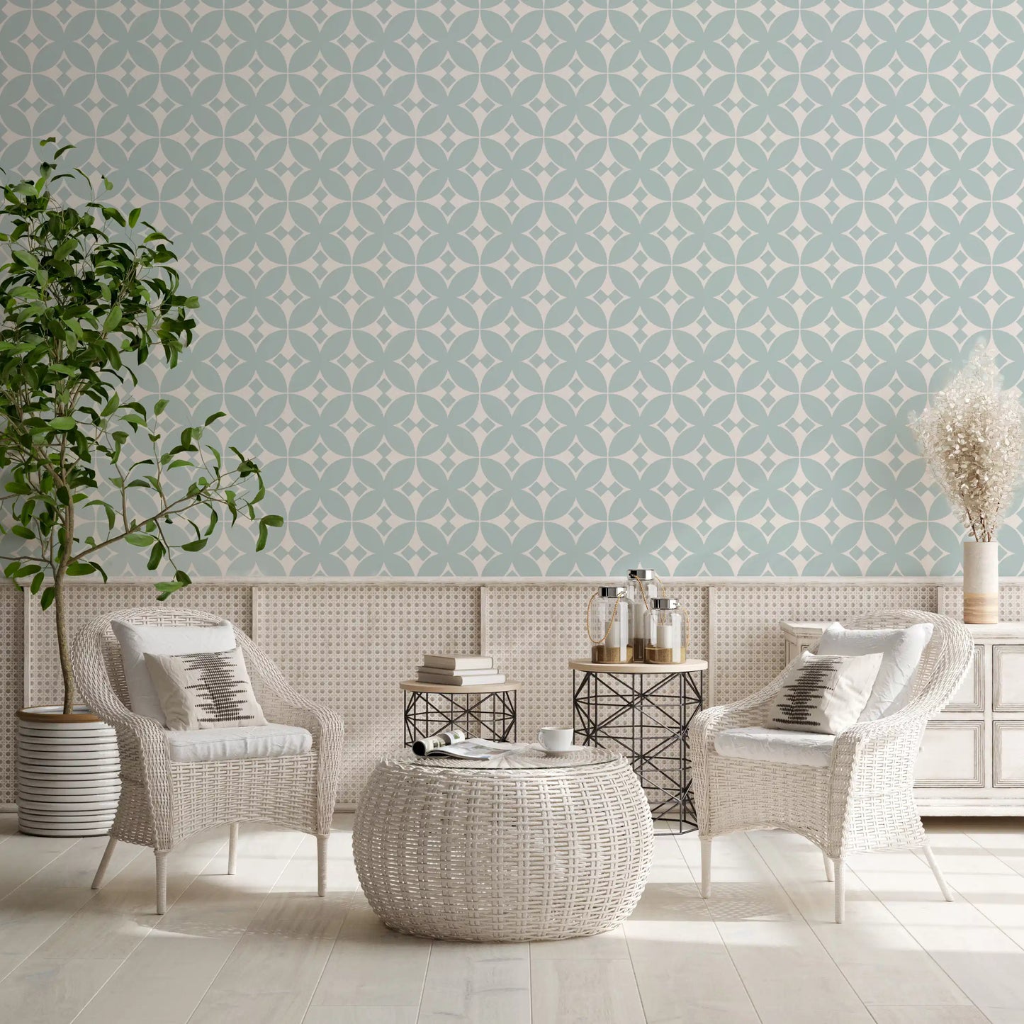 Soft Blue Tile Repeat Wallpaper⁠