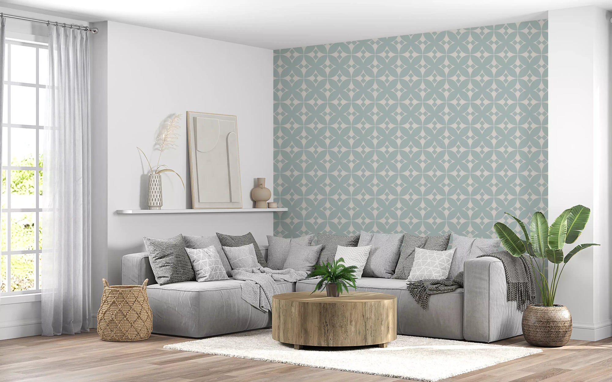 Soft Blue Tile Repeat Wallpaper⁠