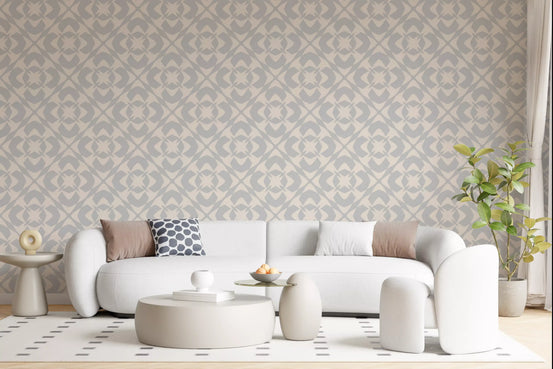 Abstract Geometric wallpaper laying pale lattice over a calm living room GD11996