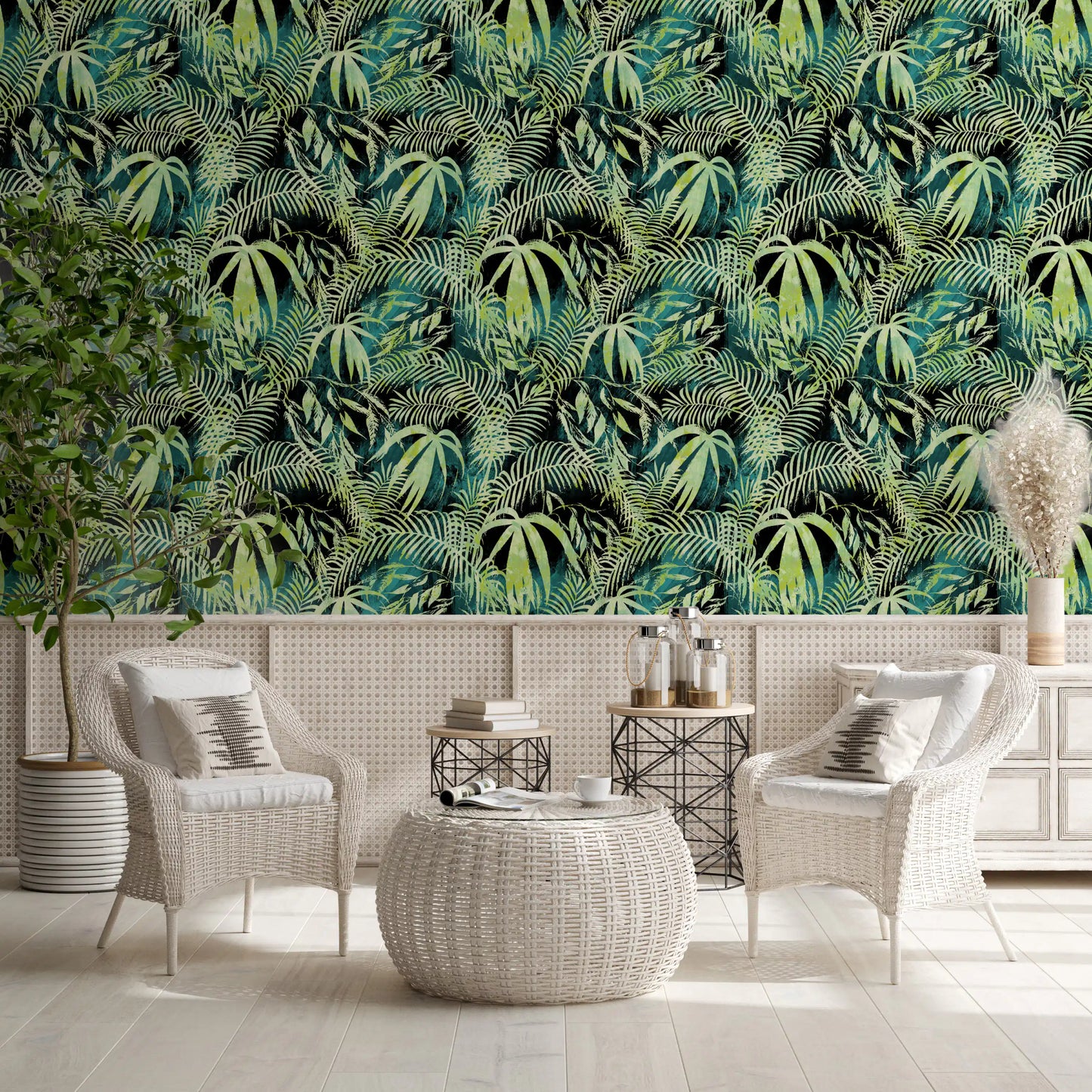 Abstract Tropical Palm Overlay Wallpaper⁠