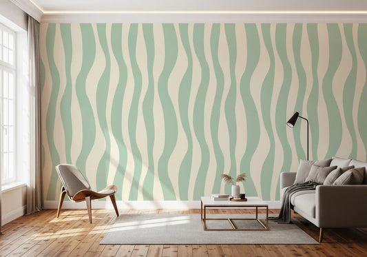 Sage linear pattern wallpaper flowing along a calm living room GD12003