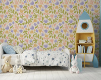 Pastel Botanical Folk Art Shapes Wallpaper⁠