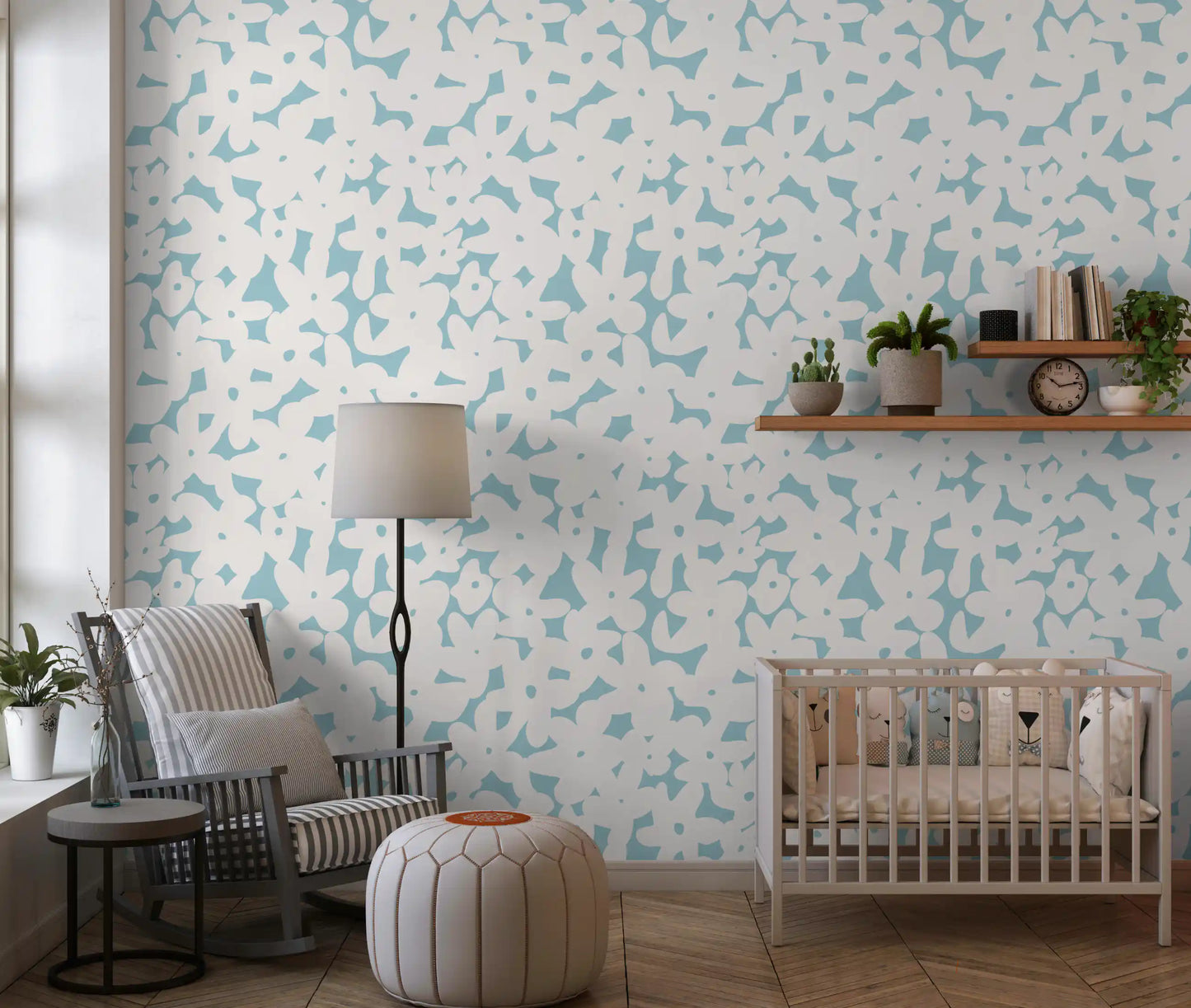 Soft Blue Floral Silhouette Wallpaper⁠