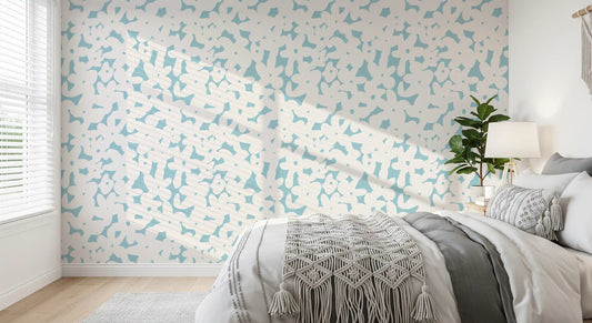 Rounded blossoms on wallpaper spread through a bedroom, Blue Floral Silhouette GD12008