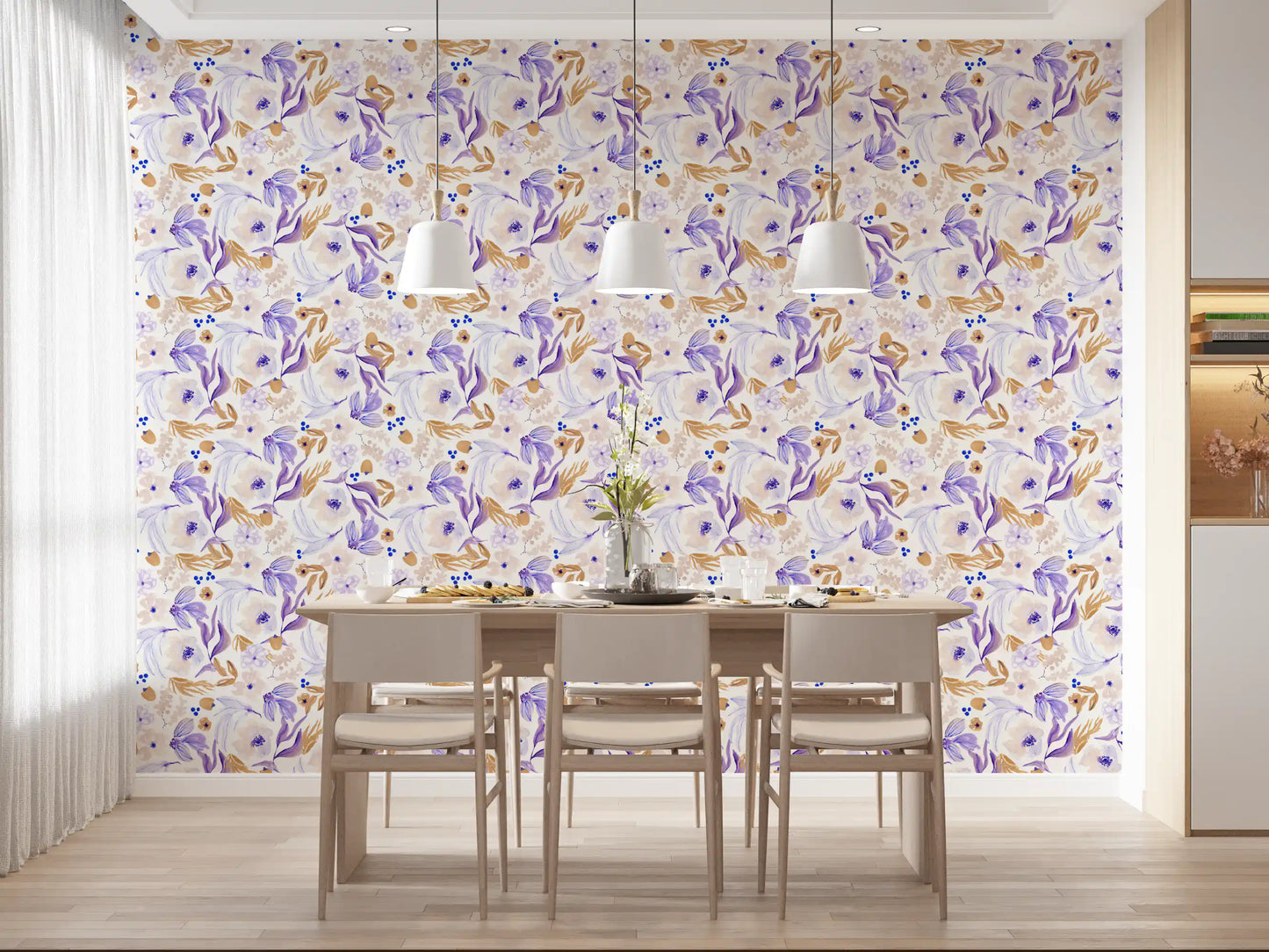 Lavender and Gold Botanical Bloom Wallpaper⁠