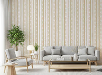 Golden Leaf Striped Botanical Wallpaper⁠