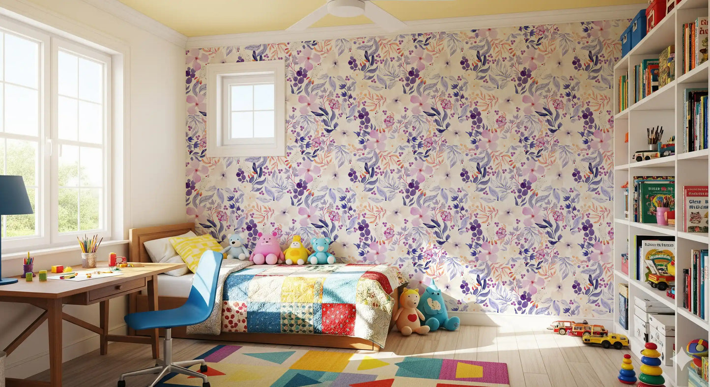 Lavender Bloom Watercolor Garden Wallpaper⁠