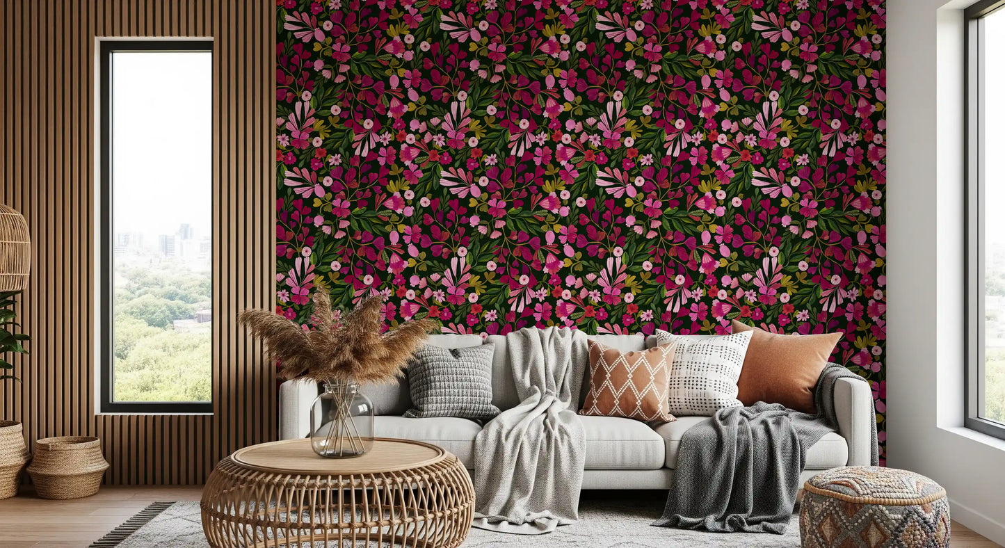 Midnight Botanical Meadow Wallpaper⁠