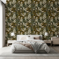 Rustic Cream and Sage Leaf Illustration Wallpaper⁠