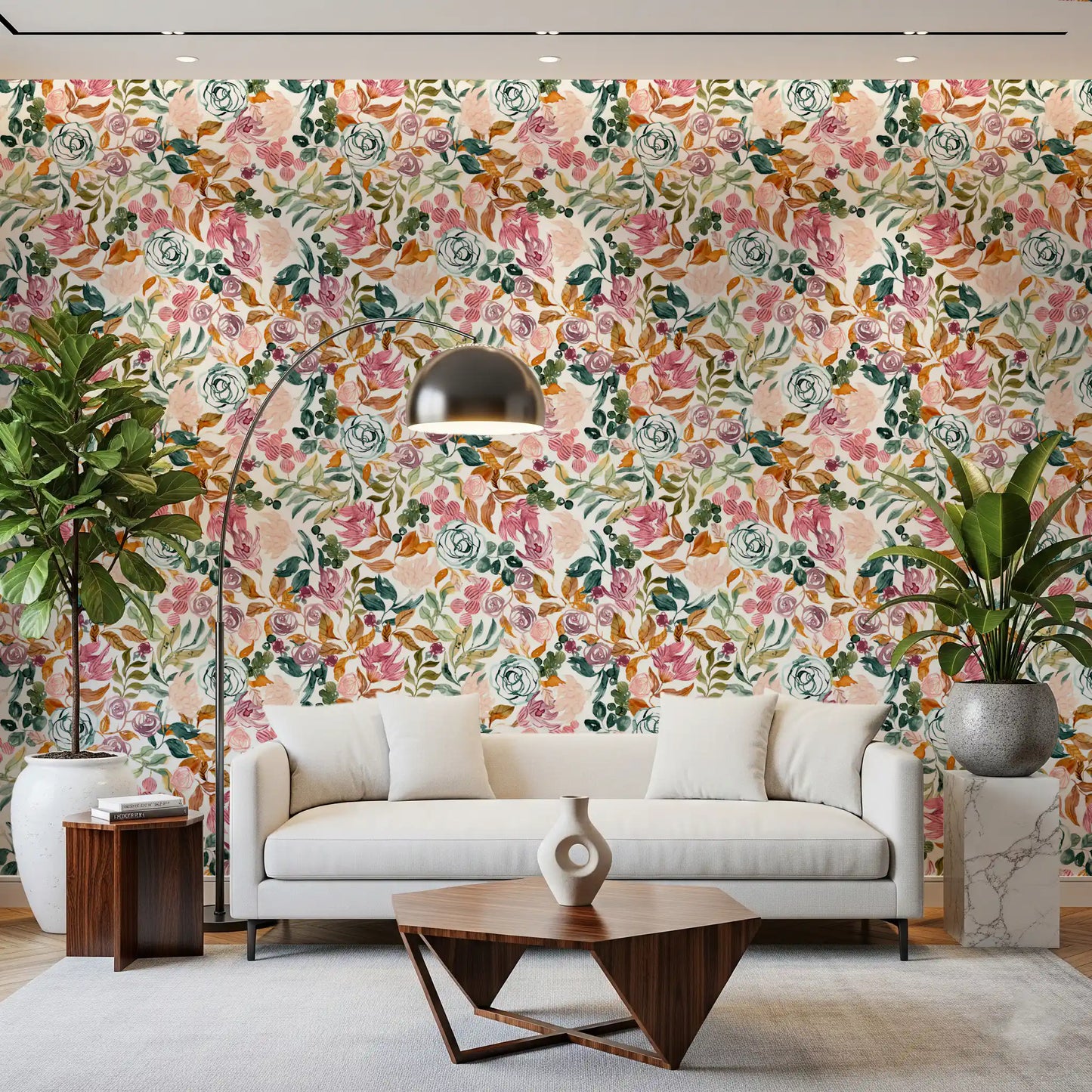 Autumn Garden Watercolor Florals Wallpaper⁠