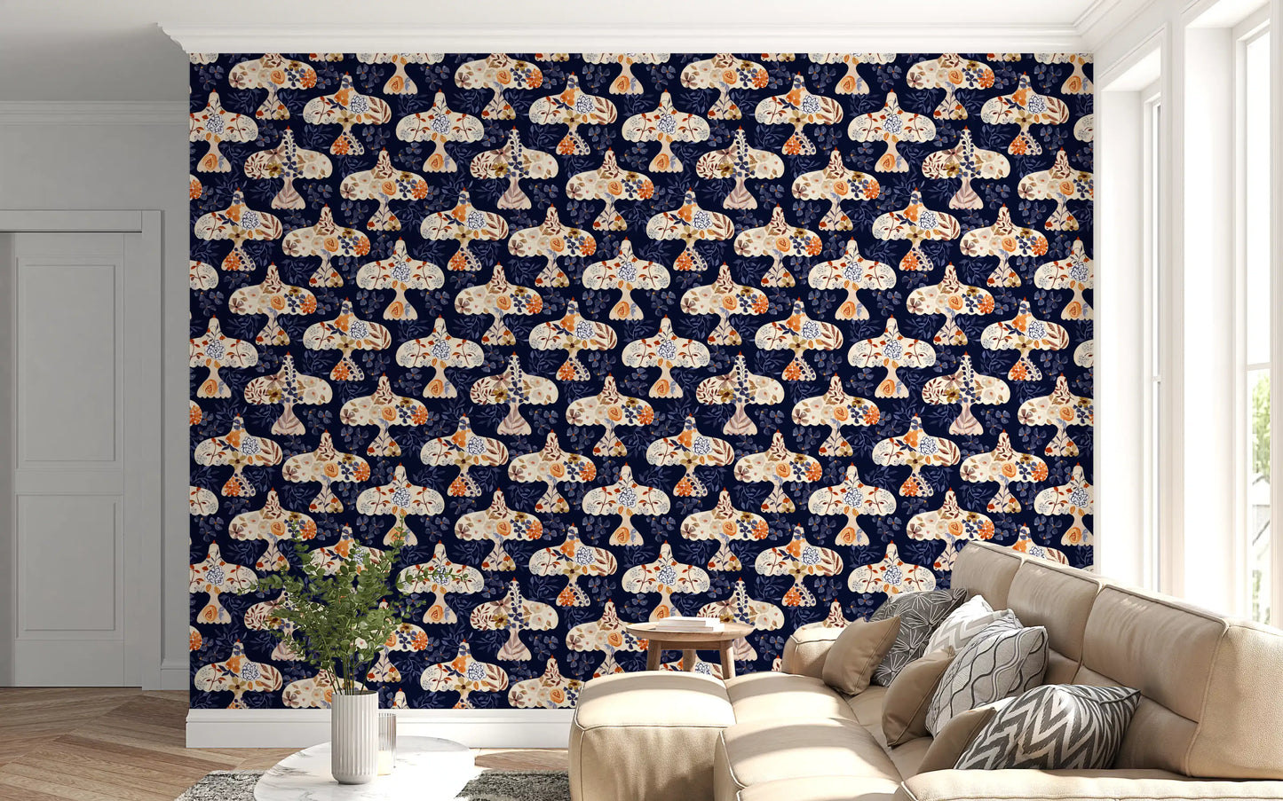 Enchanted Bird Garden Motif Wallpaper⁠