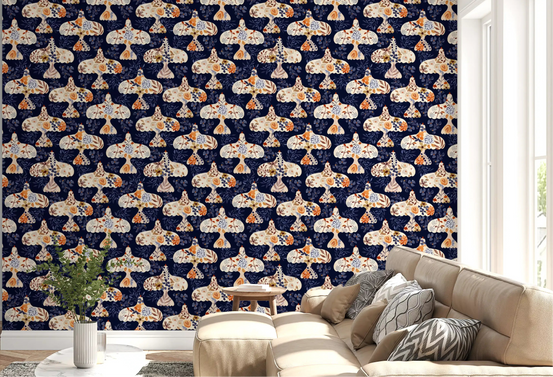 Cream birds in Enchanted Bird Garden wallpaper brighten a calm living room GD12035