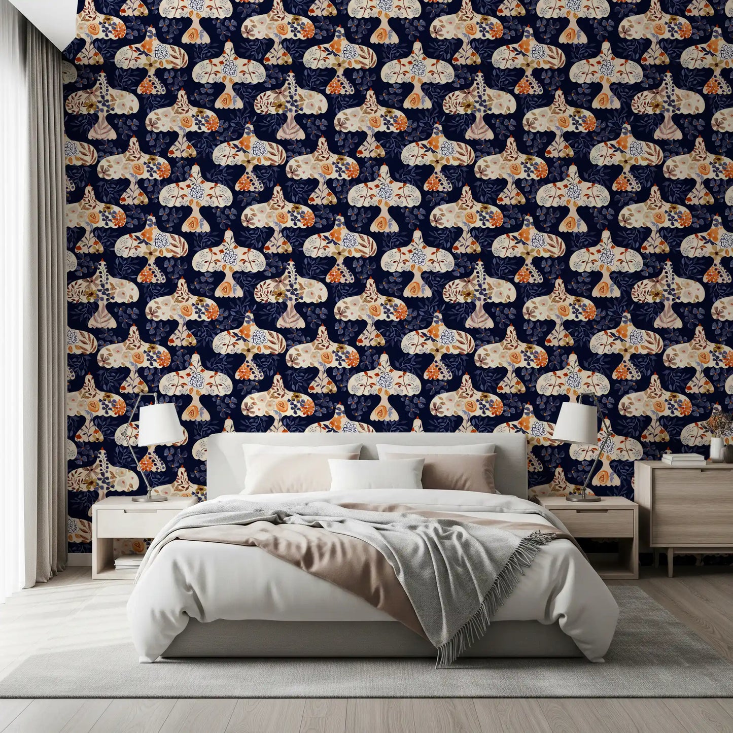 Enchanted Bird Garden Motif Wallpaper⁠