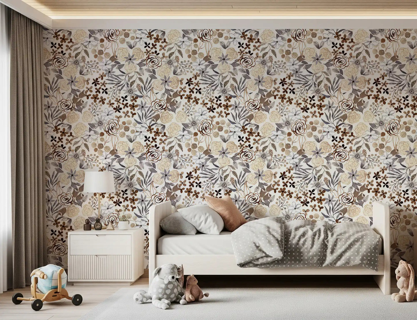 Rustic Sepia Floral Field Wallpaper⁠