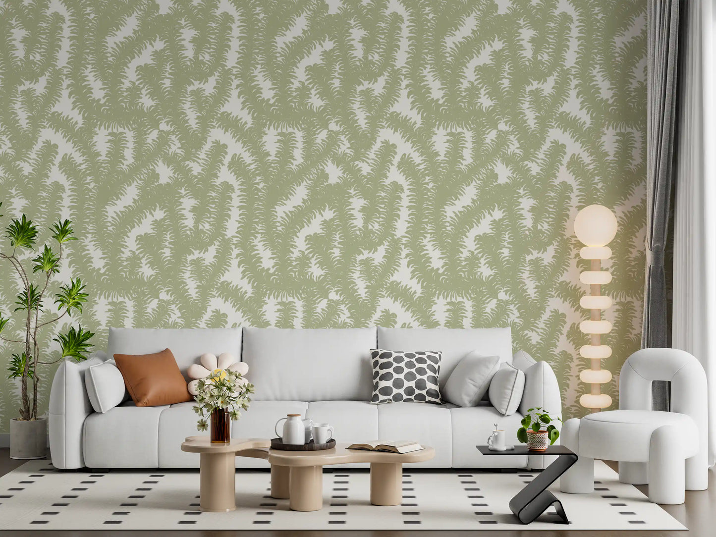 Minimalist Sage Leaf Pattern Wallpaper⁠