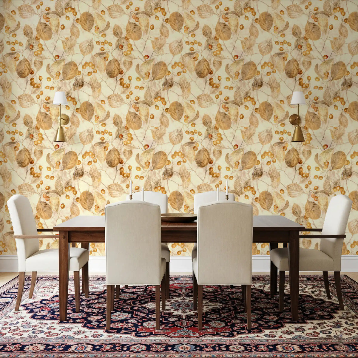 Golden orchard leaves in Rustic Autumn Harvest wallpaper calm a restful Dining room  GD12045