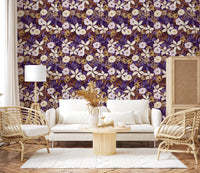 Rustic Cream and Purple Floral Repeat Wallpaper⁠
