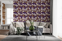 Rustic Cream and Purple Floral Repeat Wallpaper⁠