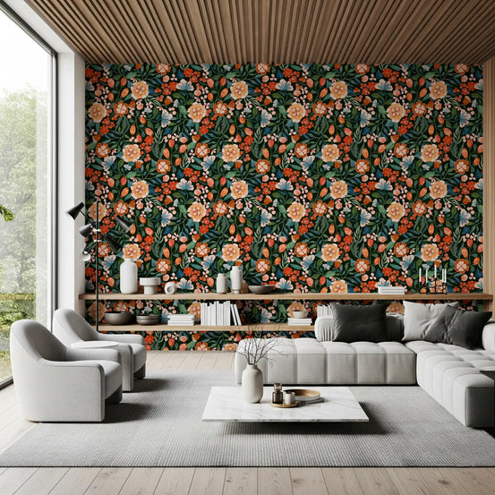 Living room styled with the Enchanted Garden Foliage Wallpaper GD12062