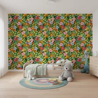 Vibrant Botanical Garden Illustration Wallpaper⁠